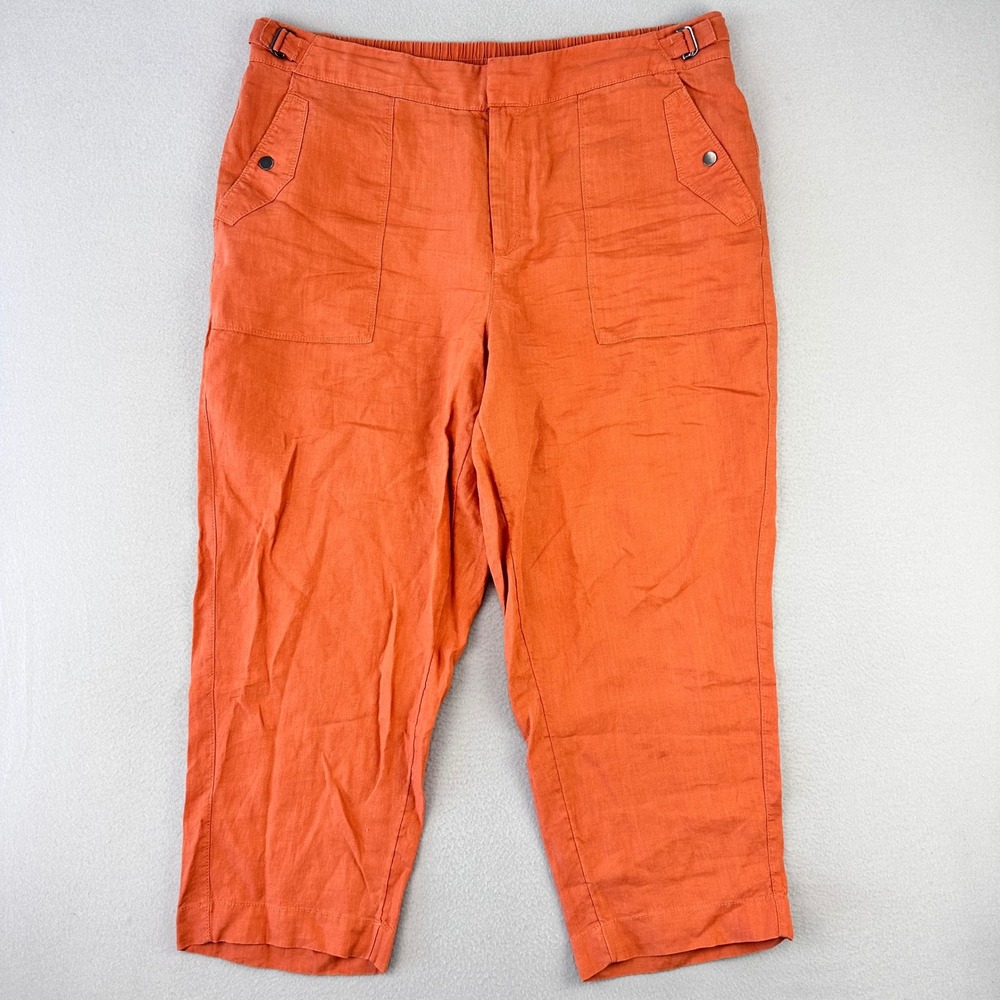 Athleta‎ Voyager Linen Pants Womens 18 Orange High Rise Ankle Fit
